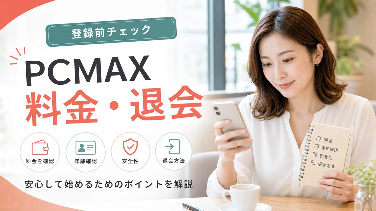 PCMAXの料金・年齢確認・退会方法を登録前に確認するガイドのアイキャッチ画像
